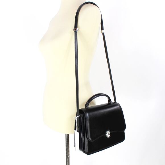 Reformation Monica Black Leather Crossbody Bag Silver Hardware Top Handle NEW - Picture 9 of 9